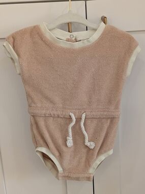 Quincy Mae Soft Terry One-Piece Romper in Blush with Contrast Trim
